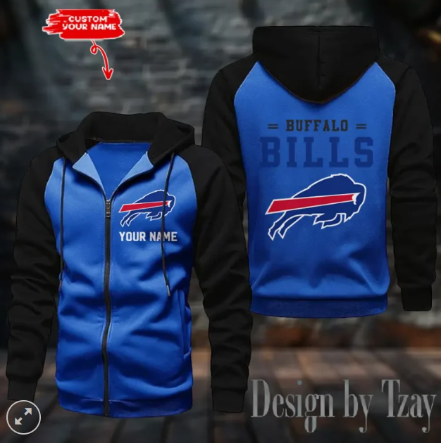 Buffalo Bills Dark Blue & Black Raglan Zip Hoodie, Football Lover Gift, Game Day