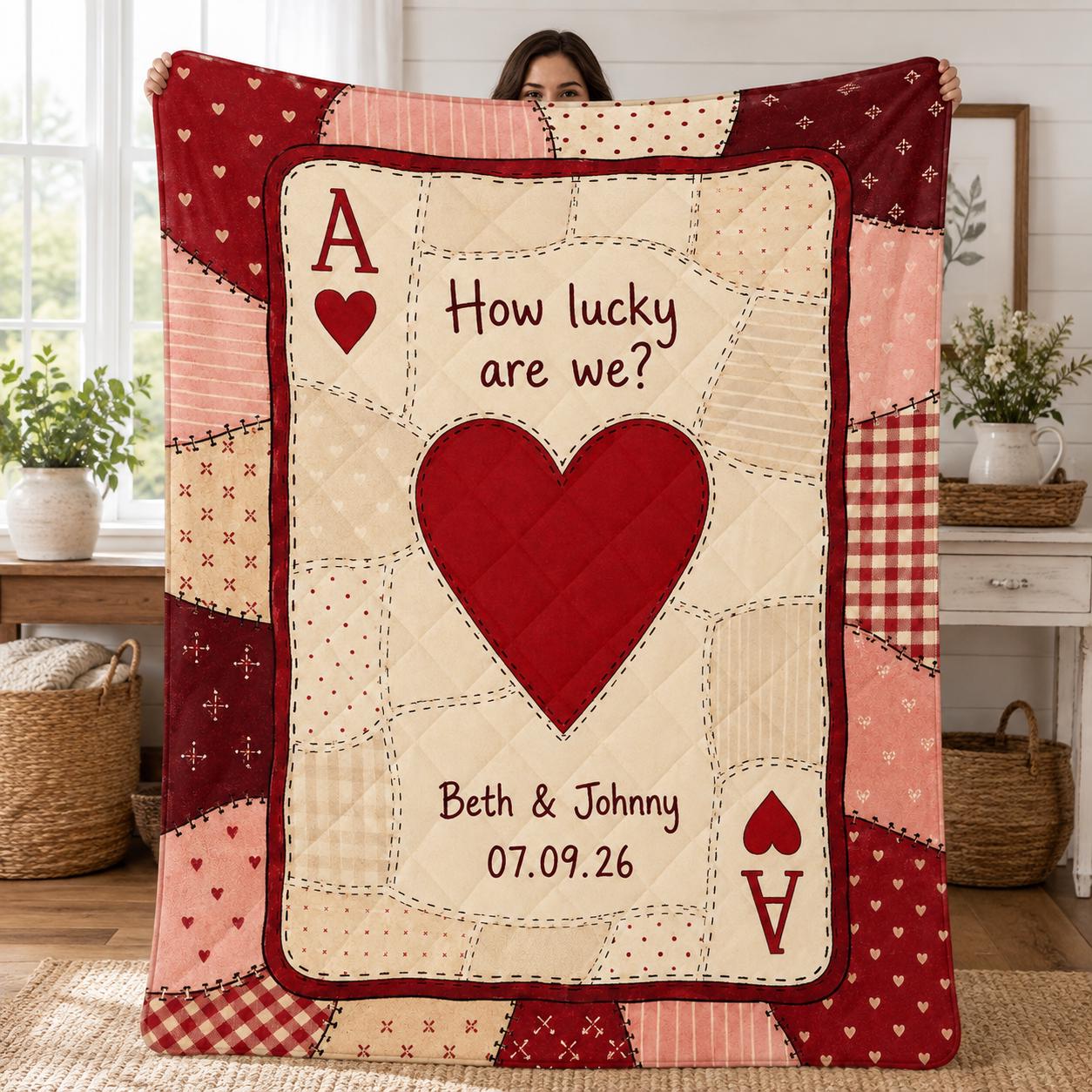 Personalized Couple Quilt Blanket, Custom Names and Date Heart Anniversary Gift