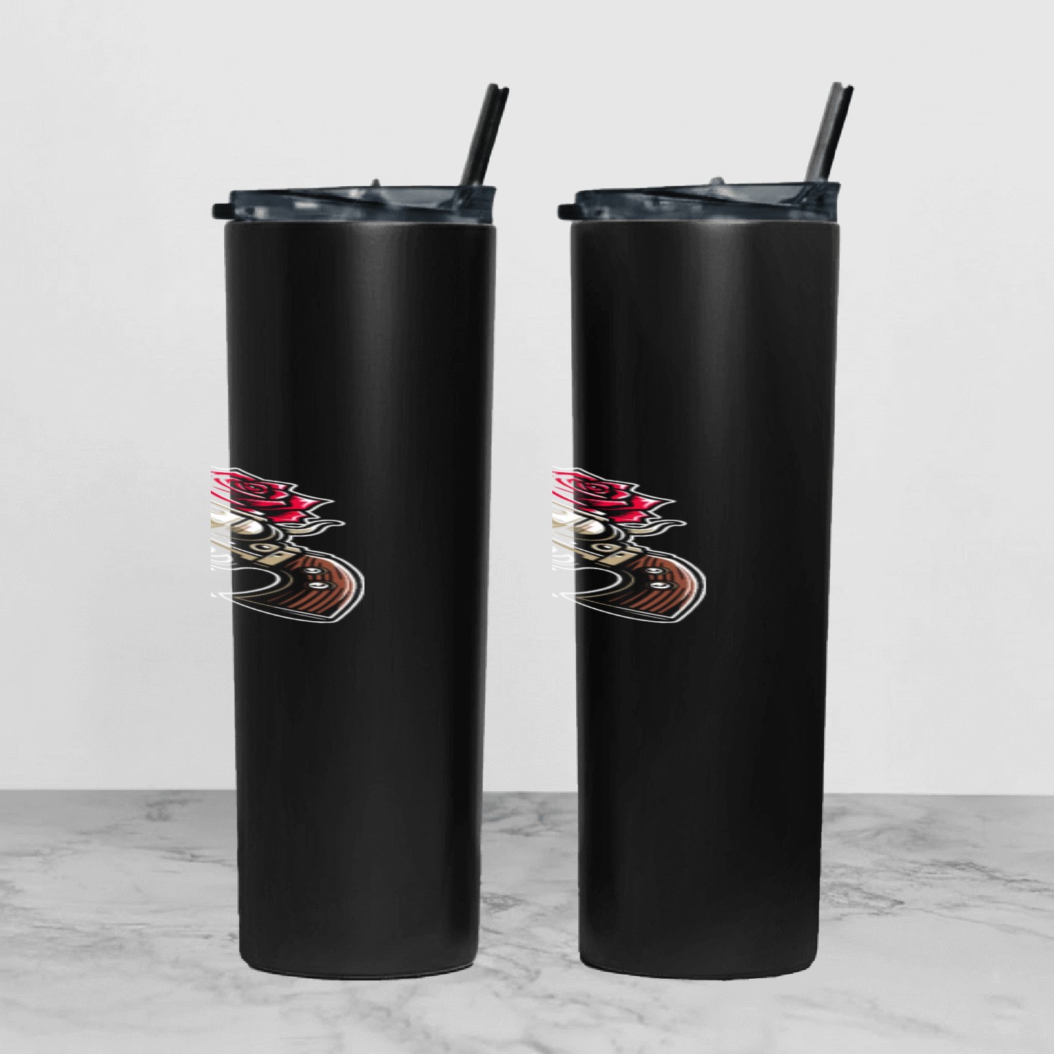 Skeleton Roses Guitar Guns Skull Roses Tumbler With Lid And Straw