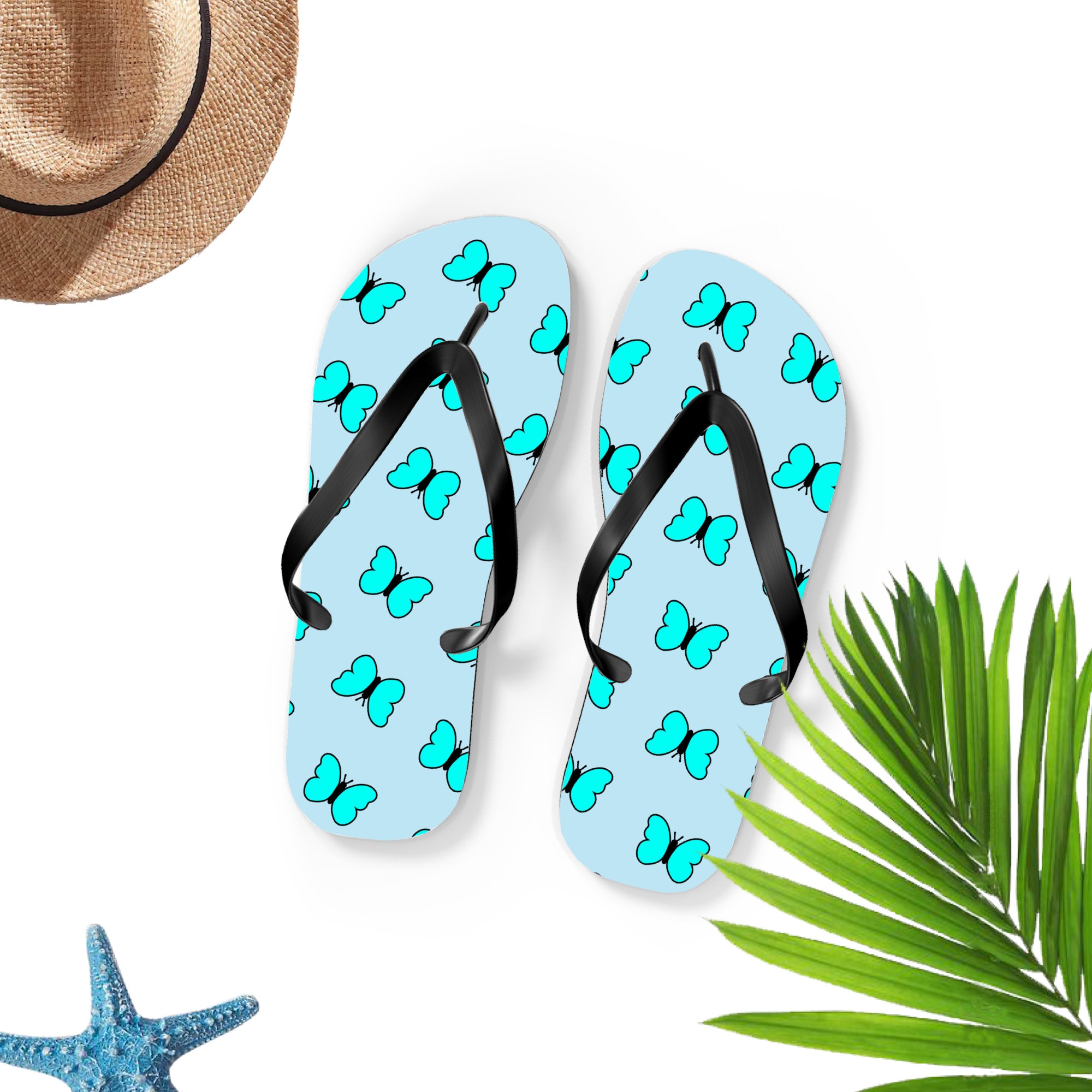 Butterfly Flip-Flops, Butterflies Flip Flops Sandals, Butterflies Lover Gift, Butterfly Gift, Butterfly Thongs, Unisex Butterfly Flip Flop