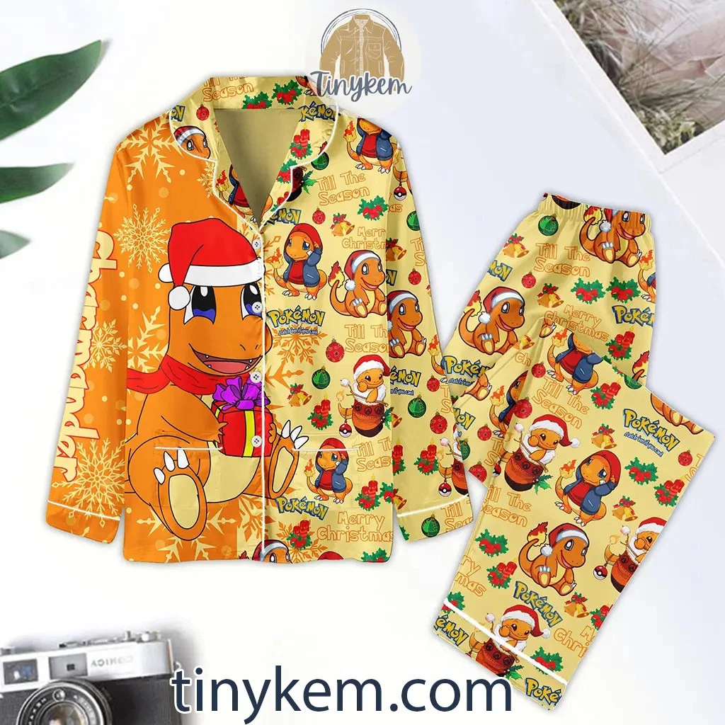 Cartoon Christmas Charmander Fire Pajamas Set