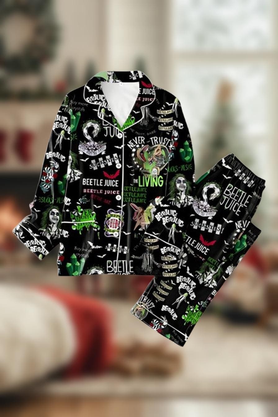 Beetlejuice Pajama Set Gothic Horror Sleepwear | Halloween Lounge Set for Fans & Movie Lovers