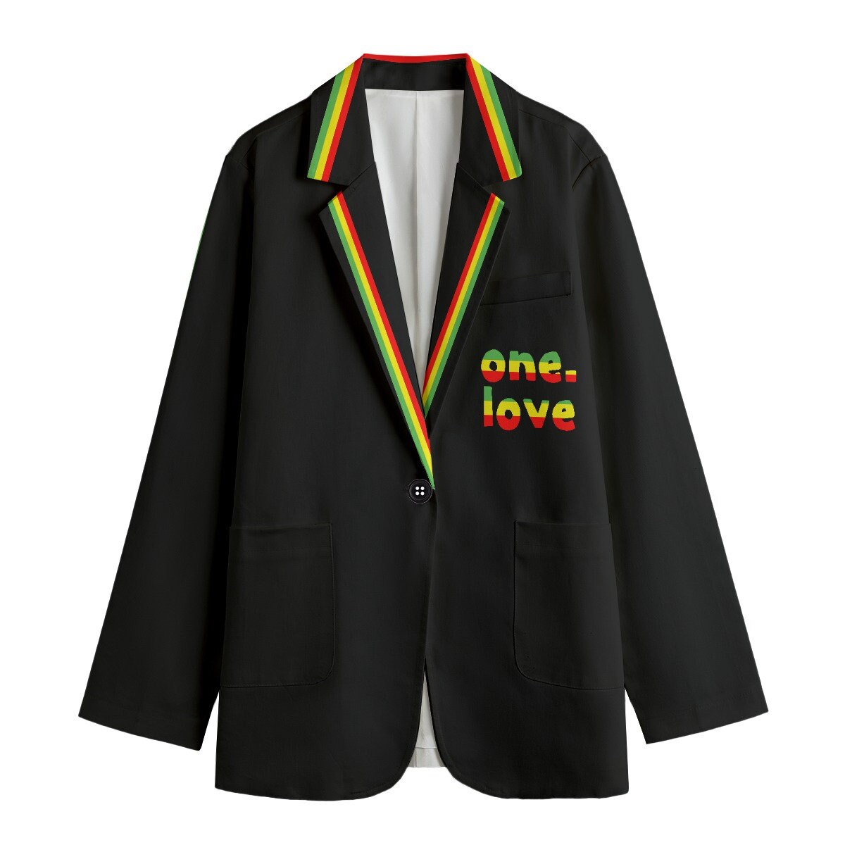 Love is Love Women's Leisure Blazer, One love Blazer, rasta blazer, One love jacket, Rastafari blazer, Jamaican, Jamaica, rasta jacket