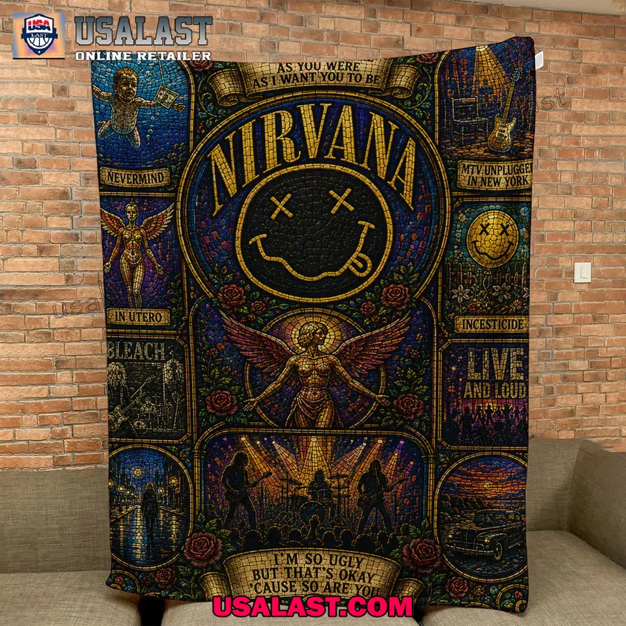 Nirvana Band Smile Logo Stained Glass Quilt Blanket