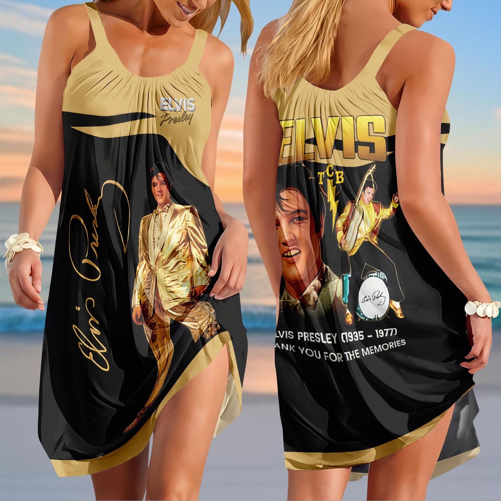 Elvis Sling Summer Dress, Elvis Presley Beach Dress, King Of Rock N Roll Dress Women, Strap Beach Dress For Summer, Gift For Elvis Fans
