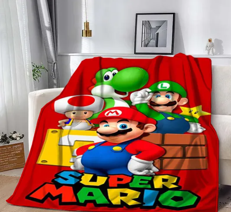 Super Mario Cartoon Printed Flannel Thin Soft Blanket.