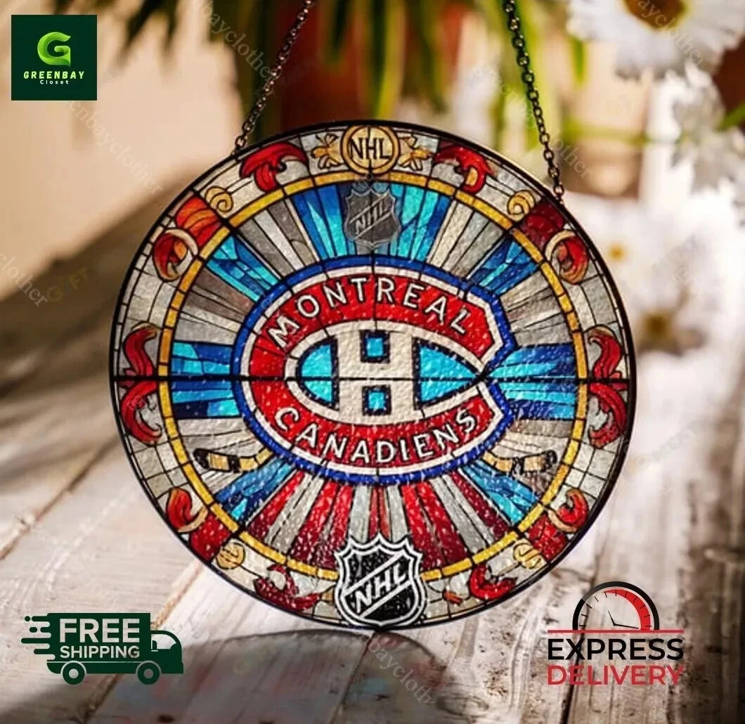Montreal Hockey Team Canadienss Suncatcher Stained Glass Window Hanging Decor