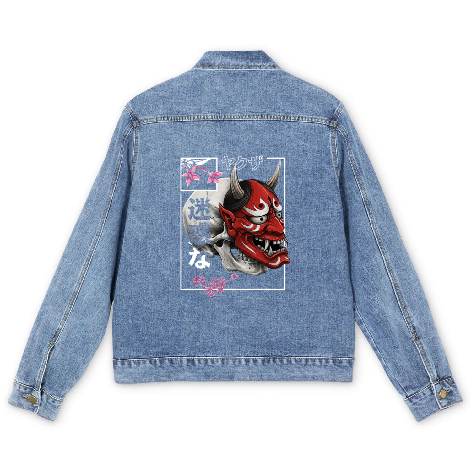 Skeleton Demon Mask Oni Hannya aesthetics japanese Men's Denim Jackets