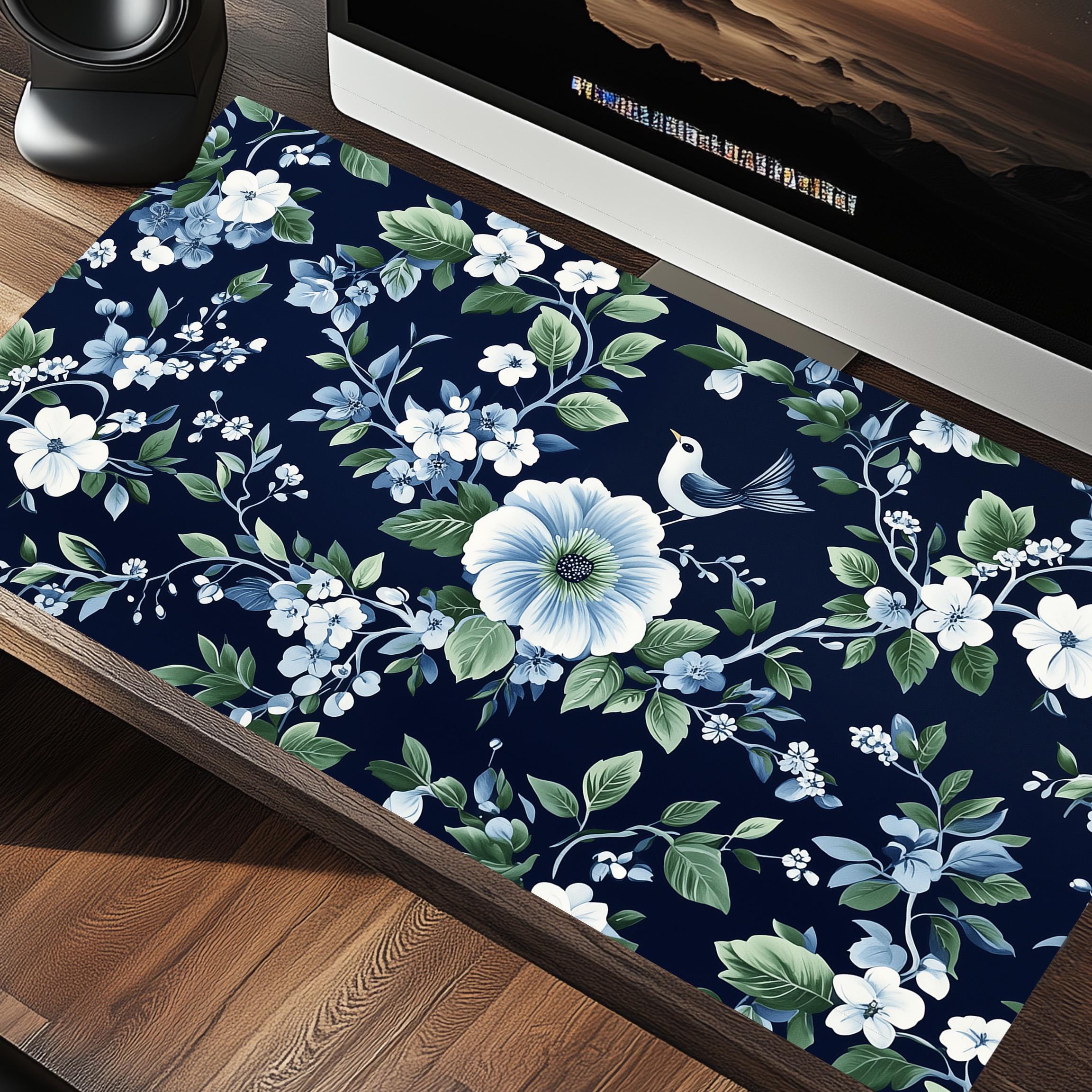 Chinoiserie Floral and Bird Print Desk Mat Mousepad