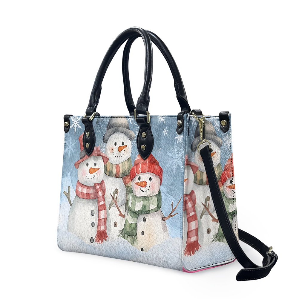 Christmas Snowman Handbag, Festive PU Leather Top-Handle Bag, Christmas Print Handbag, Holiday Gift for Her