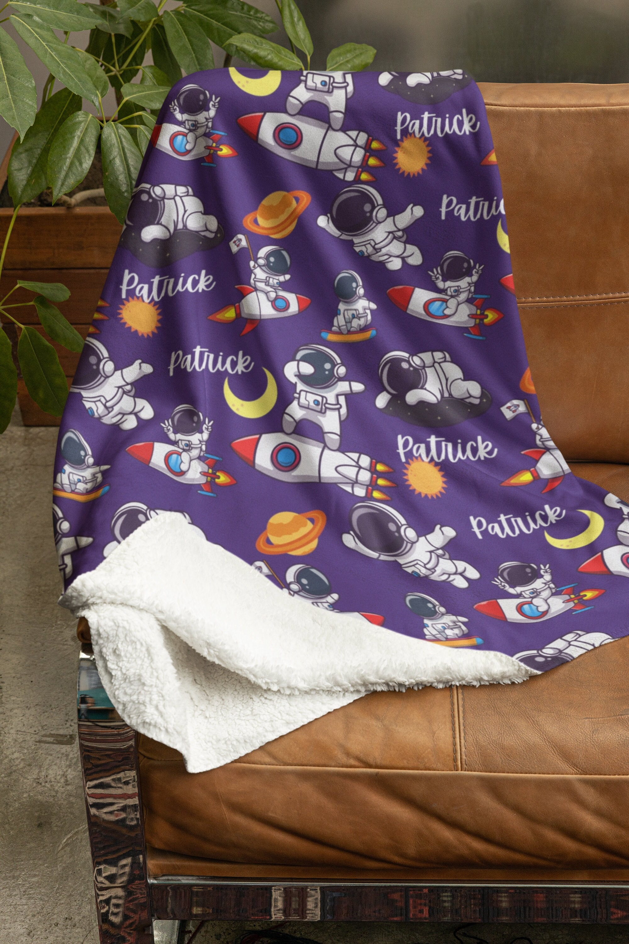Personalized Astronaut Blanket, Customized Name Blanket, Custom Space Explorer Blanket, Trendy Bedroom Decor for Scientist, Fleece Blanky