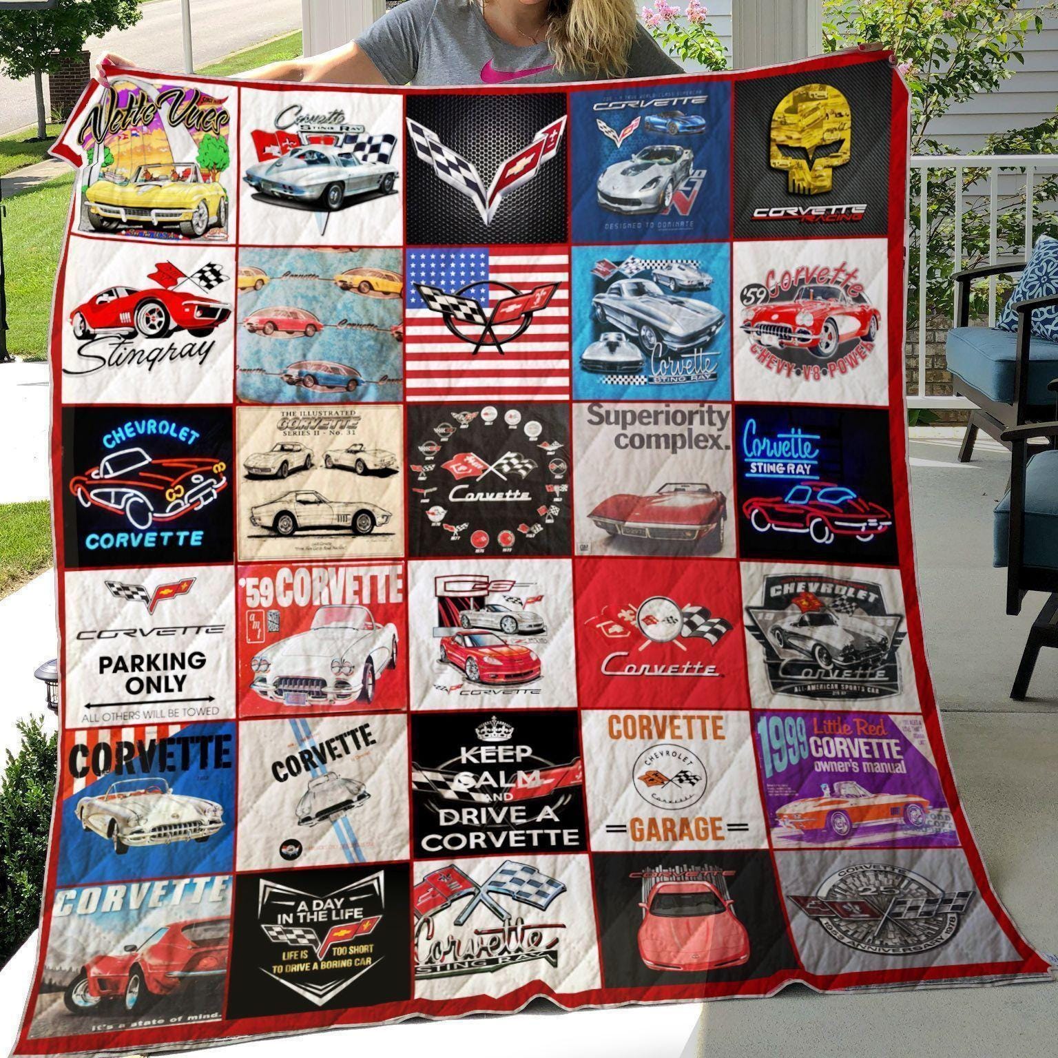 Retro Chevrolett Corvett Quilt Blanket, Lover Chevrolett Corvett Quilt Blanket, Car Bedding Blanket, Bedding Decor, Home Decor Gift.