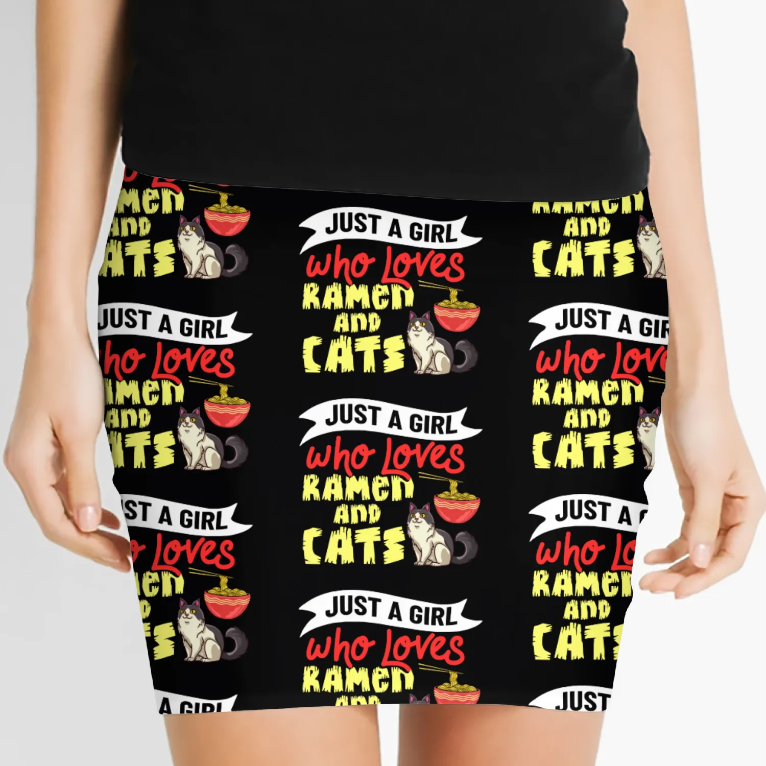 Ramen Cat Bowl Chicken Noodle Soup Japanese Women's Mini Skirts