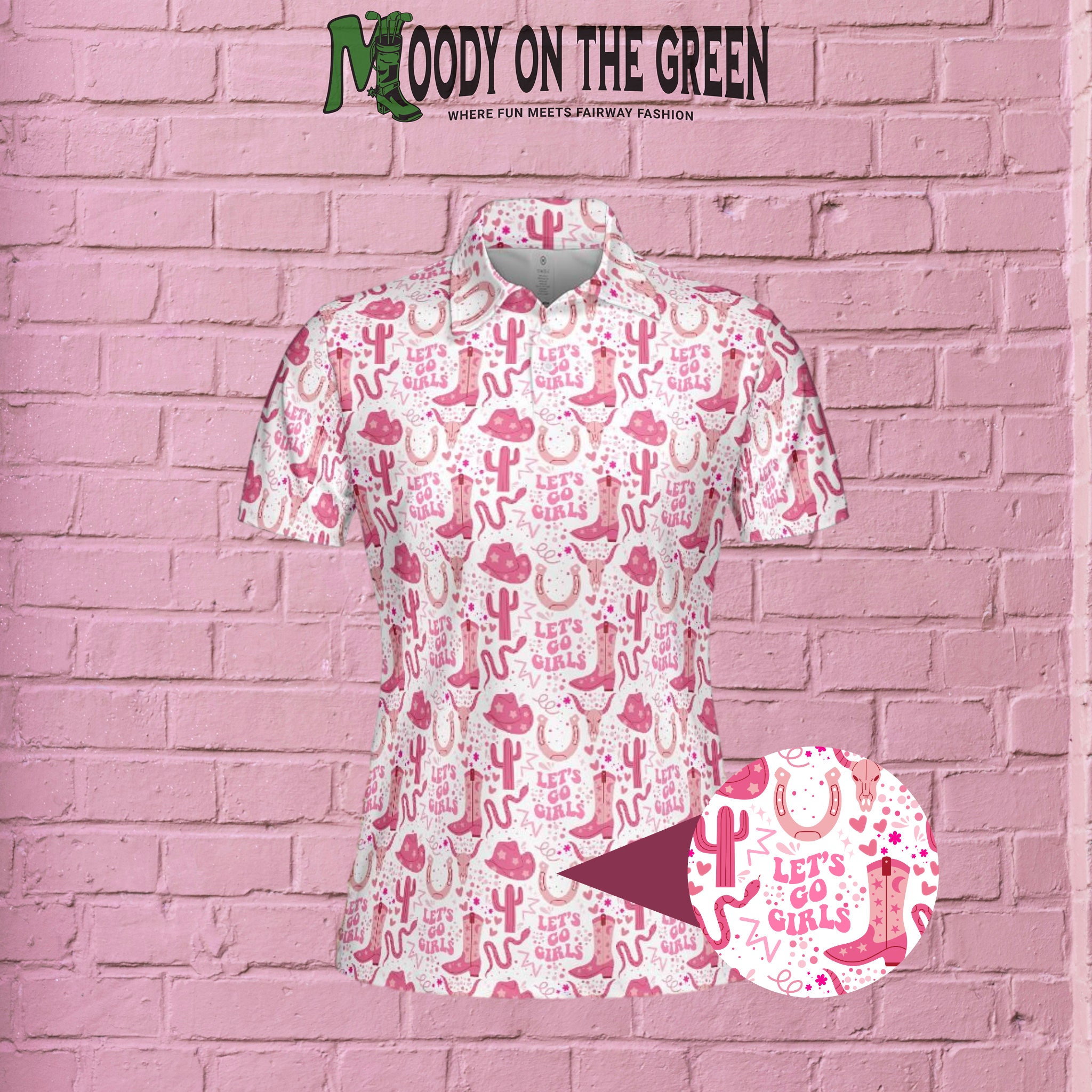 Let's Go Girls Pink Western Golf Shirt for Women, Cowgirl Ladies Golf Polo, Matching Golf Bachelorette Shirts