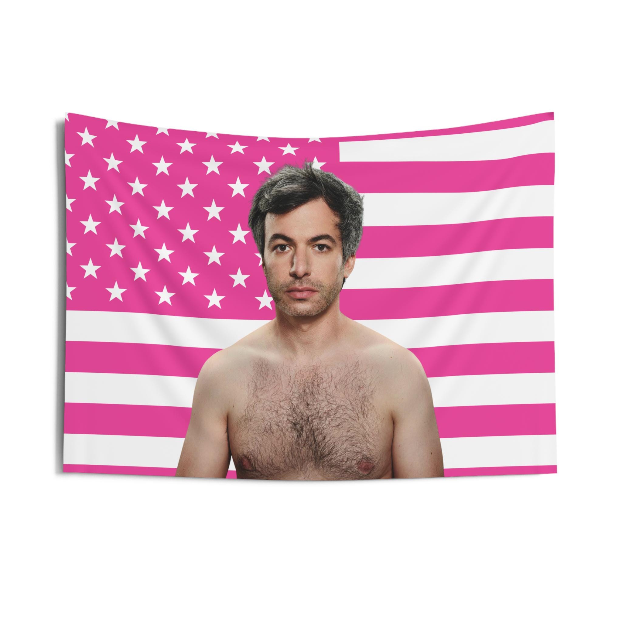 Nathan Fielder Shirtless Flag, Nathan Fielder Indoor Wall Tapestries, Nathan Fielder Pink Flag