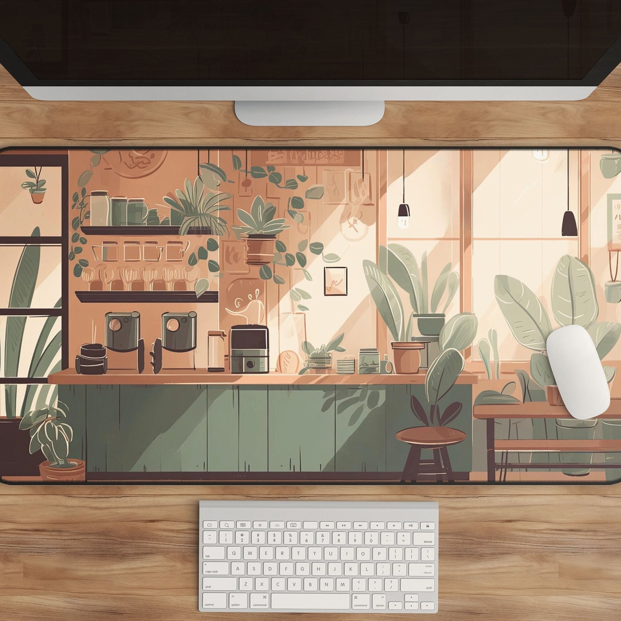 Coffee Desk Mat, Lo-Fi Pad, XL Mousepad, Mid-Century Desk Mat