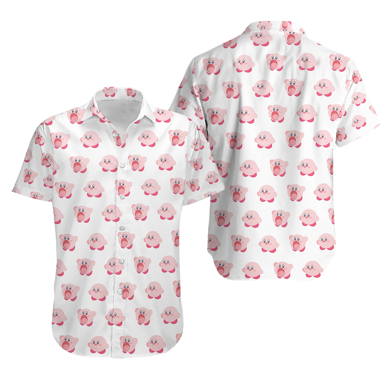 Cute Kirby Face Matching Hawaiian Shirt and Shorts Set, Kirby Summer Beach Outfit, Gamer Button shirt, Summer Gift For Her
