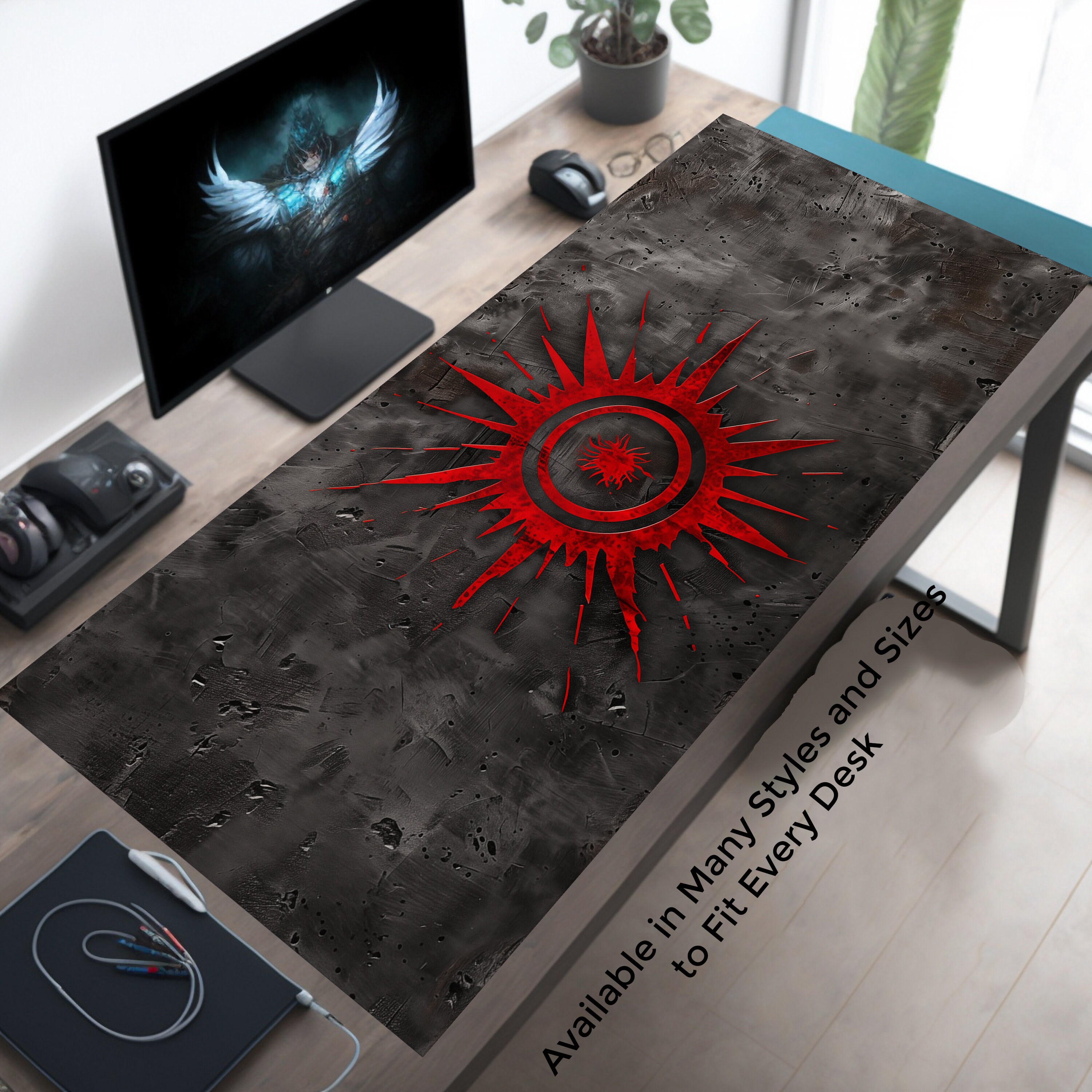 Dark Playmat - Native American Petroglyph Sunburst in Red, XL Gaming Mousepad