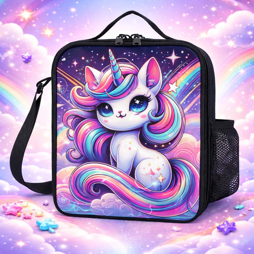 Unicorn Kitten Rainbow Cat Lunch Bag for School Camp Boys & Girls