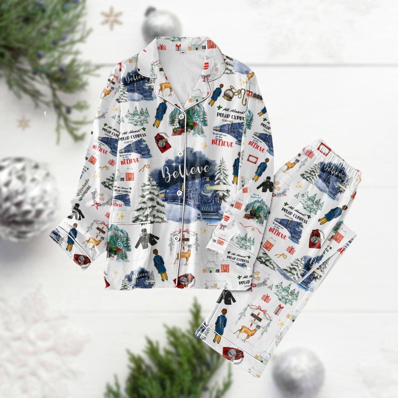 Christmas Movie Thick Pajamas, Believe Xmas Pj Set, Po-lar Express Family Pj Set Pants, Polar Ticket Pajamas, Christmas Holiday Gift