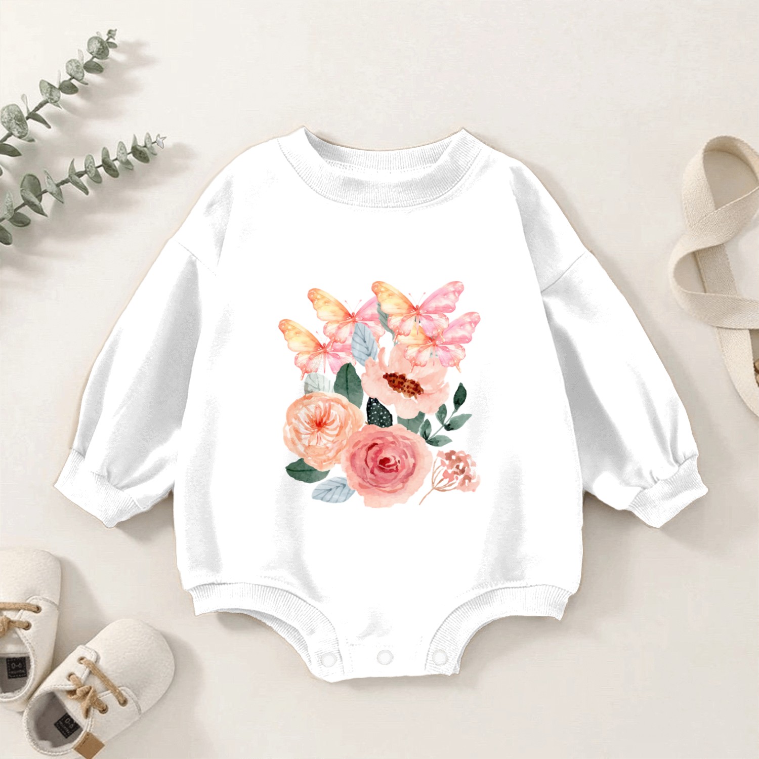 Graphic floral butterflies Baby Romper Sweatshirts