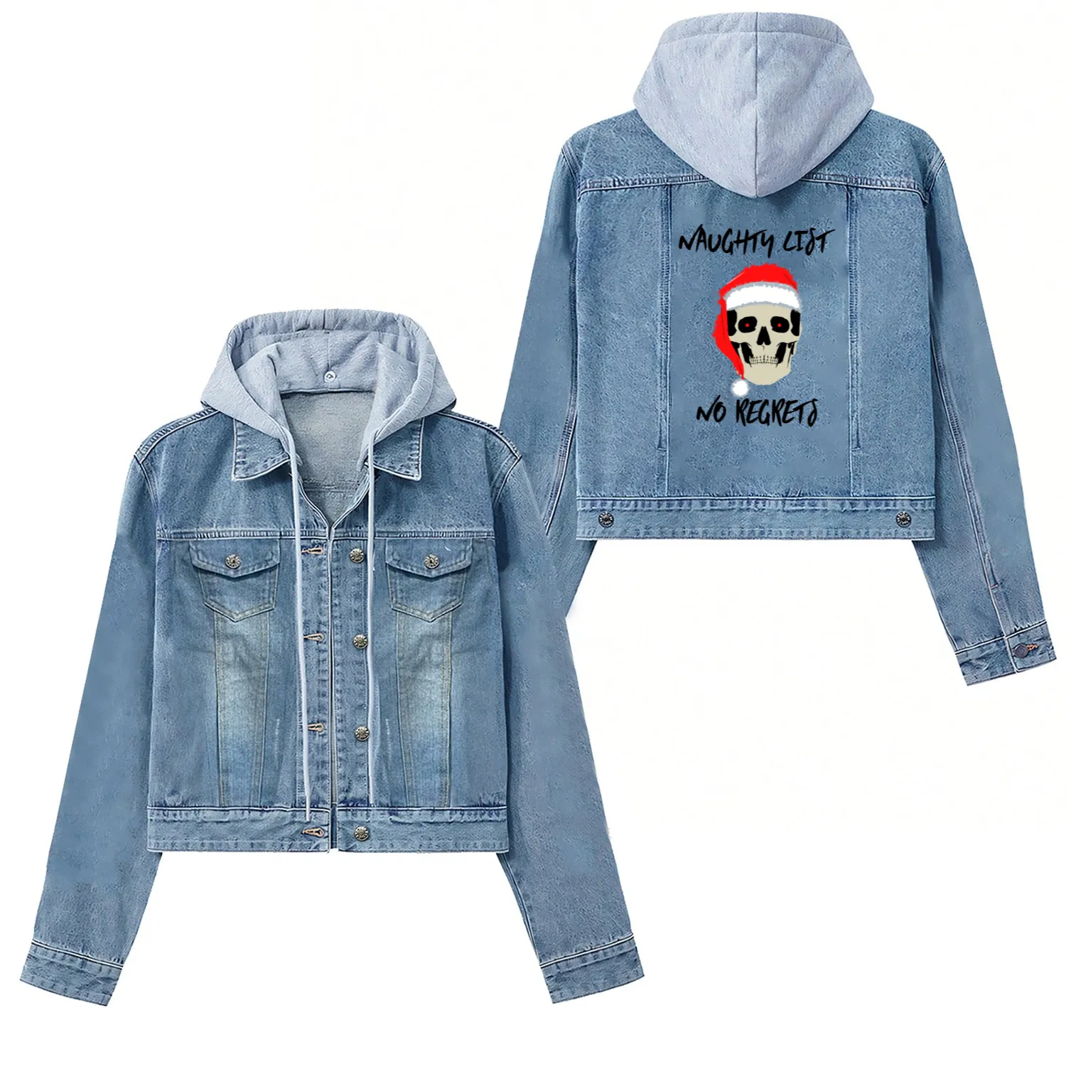 Naughty List No Regrets Santa Skull Women's Denim Jackets