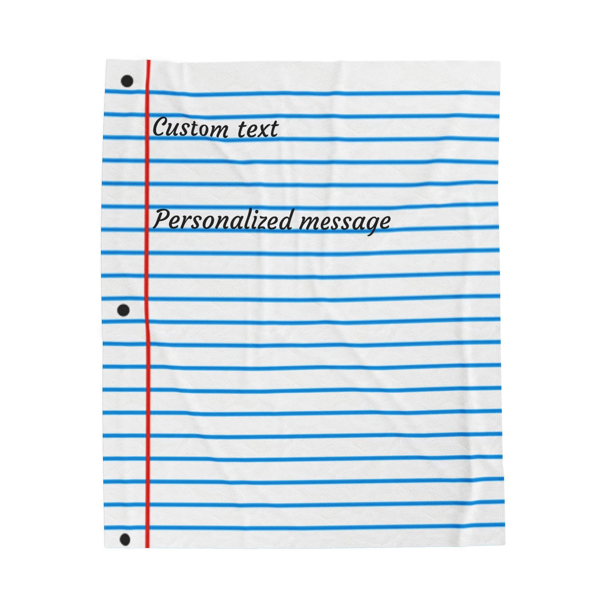 Personalized Notebook Paper Plush Blanket