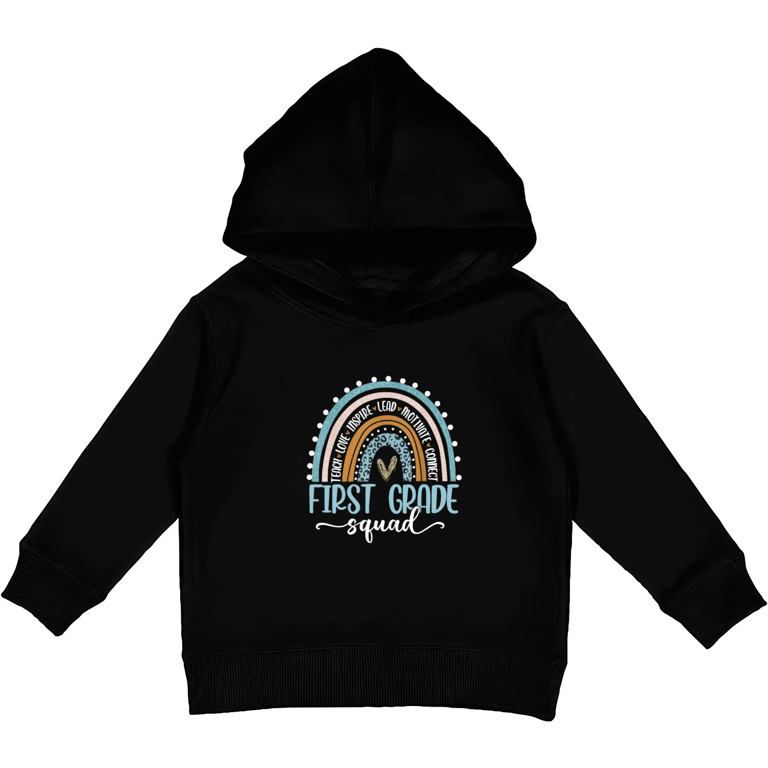 First Grade Squad Rainbow Leopard Teacher Back Kids Pullover Hoodies