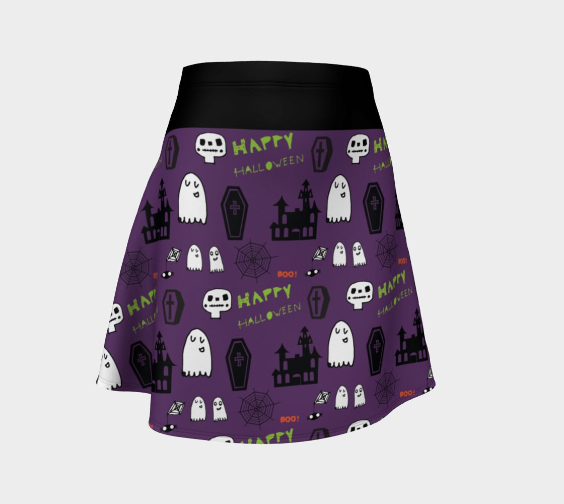 Happy Halloween Cartoon Ghost & Skeleton Flare Skirt