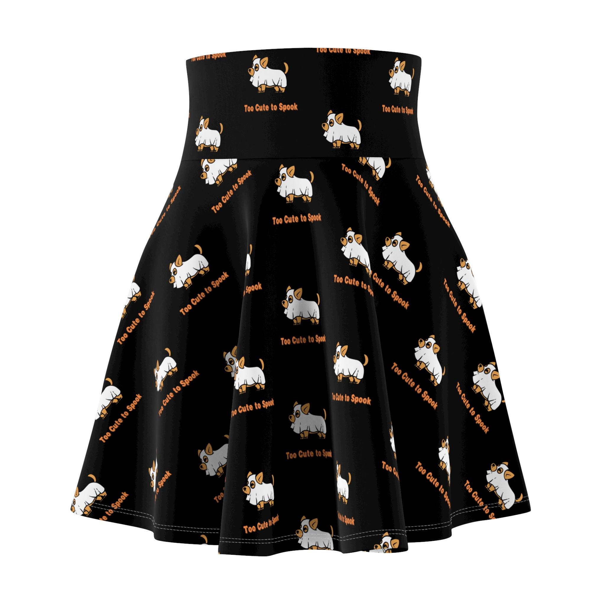 Too Cute to Spook Fun Halloween Skirt for Women featuring an Adorable Corgi Print