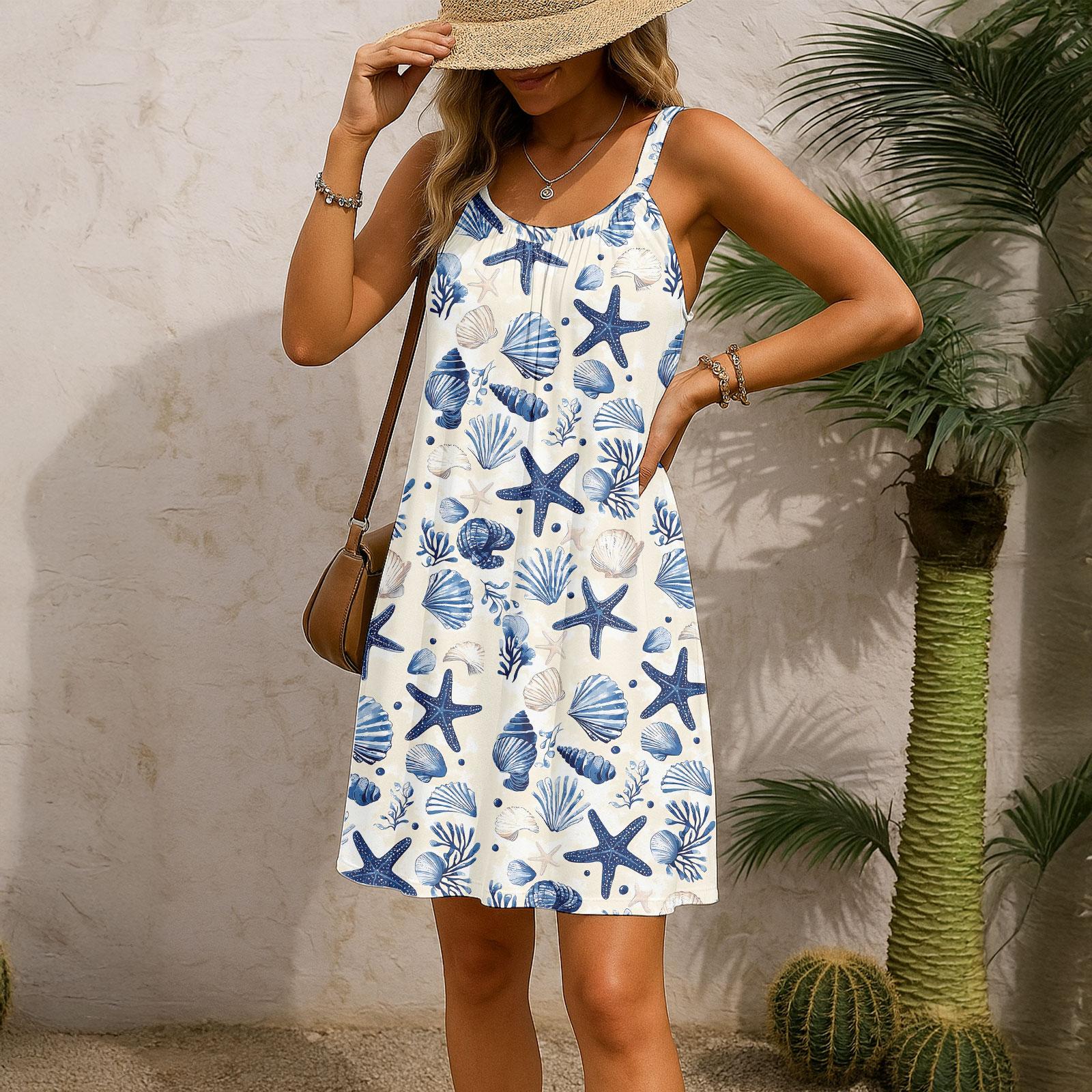 Sea Animals Sling Dress, Ocean Life Summer Dress, Sealife, Sea Shell Dress For Her, Summer Gift