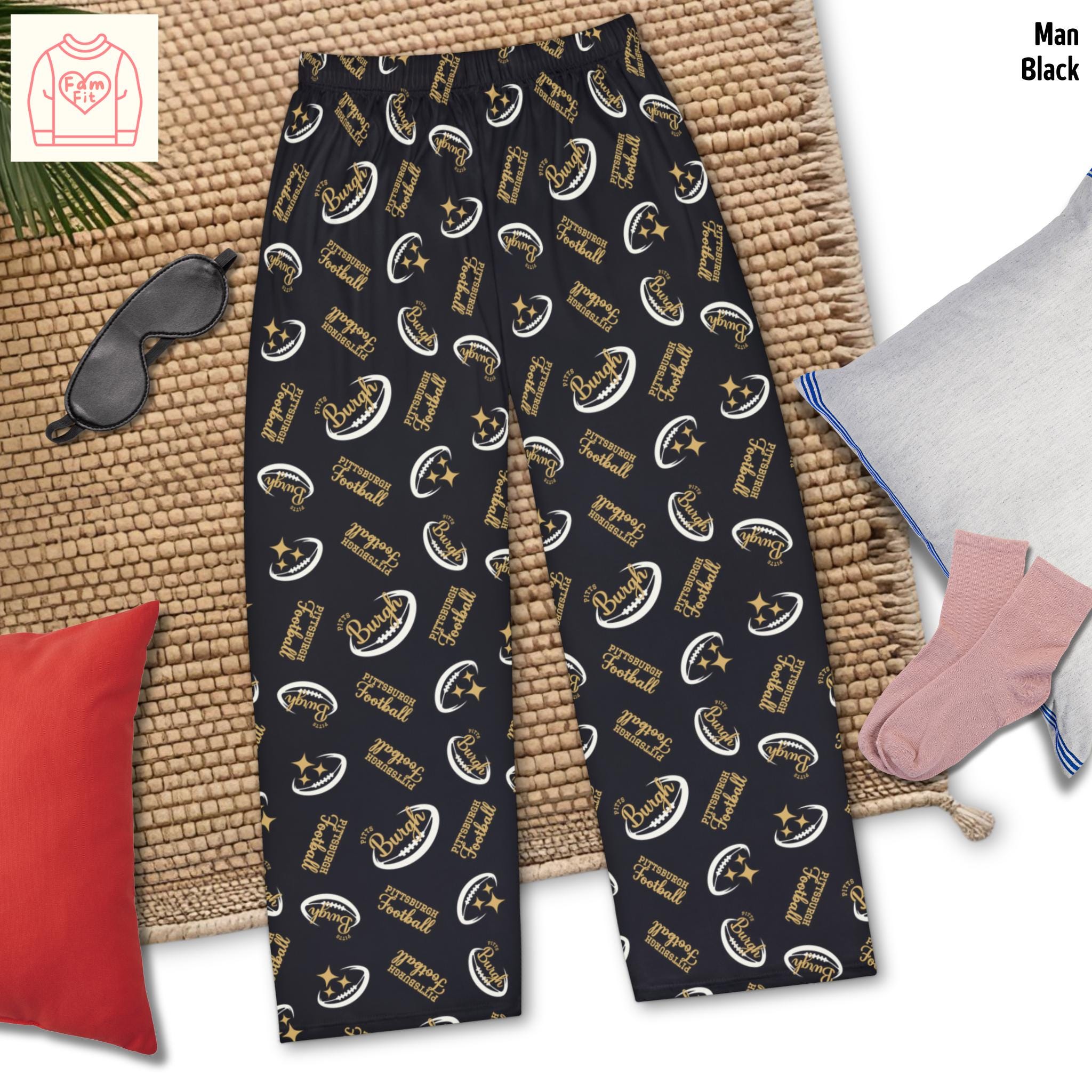 Pittsburgh Football Pajama Pants, Steeler Fan Gift, Dad and Mom Pajamas
