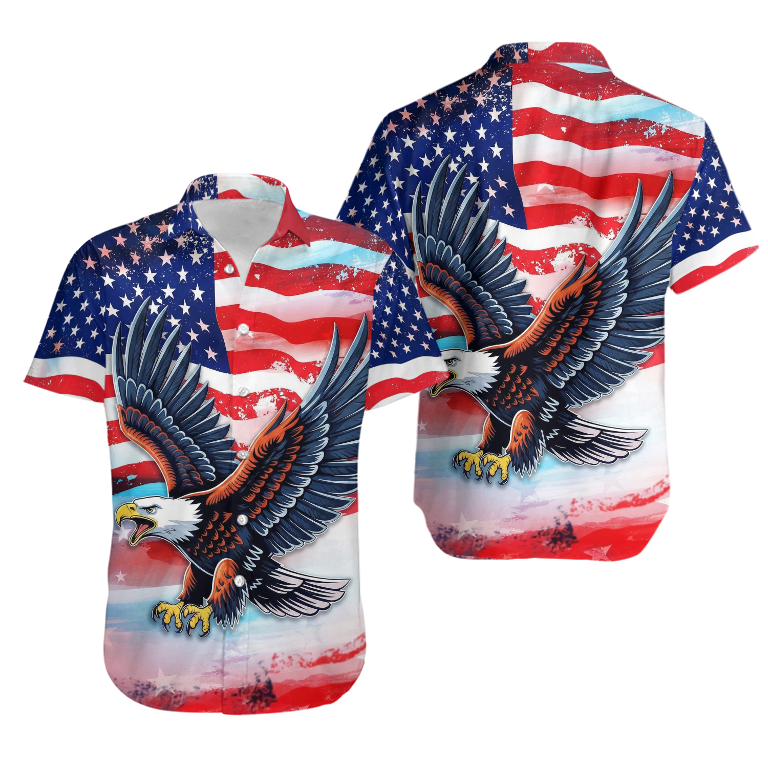 Patriotic Hawaiian Shirt Men Women Youth, 4th of July Button-Down Shirt, Short Sleeve , American Flag Shirt, Independence Day Outfits