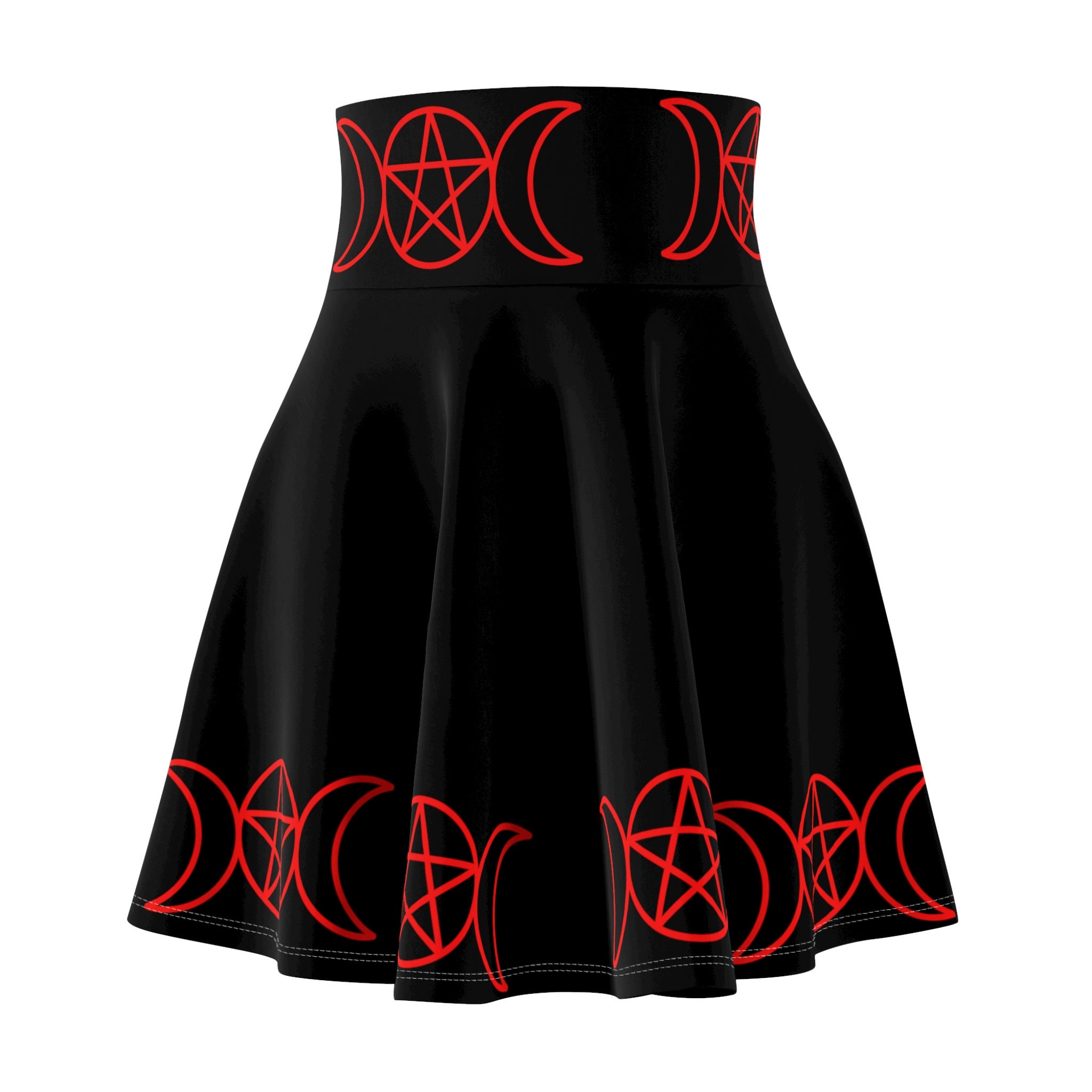 Triple moon red and black Women's Skater Skirt