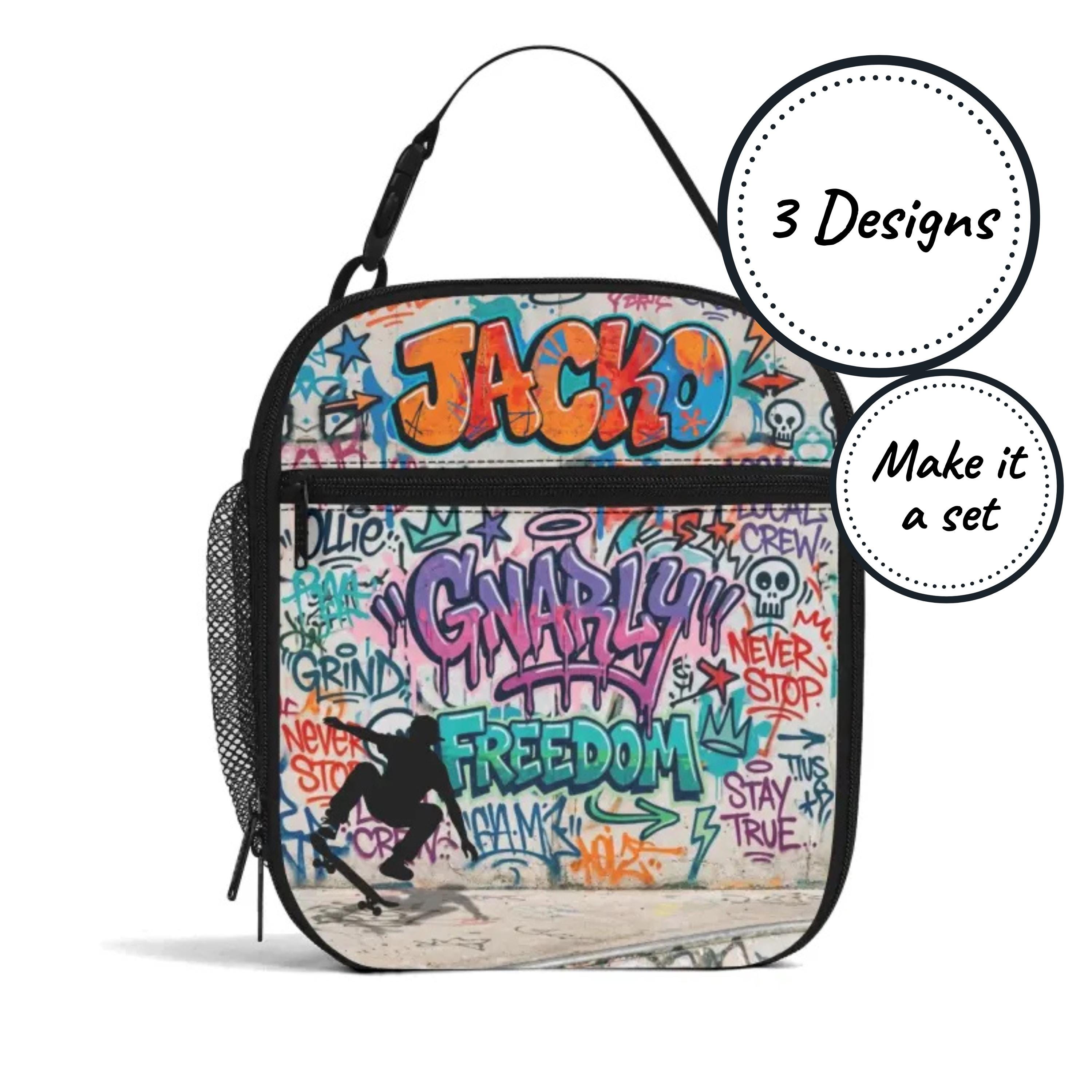 Custom Name Insulated Lunch Bag for Kids with Skater Design, Personalized Food Cooler Lunchbox
