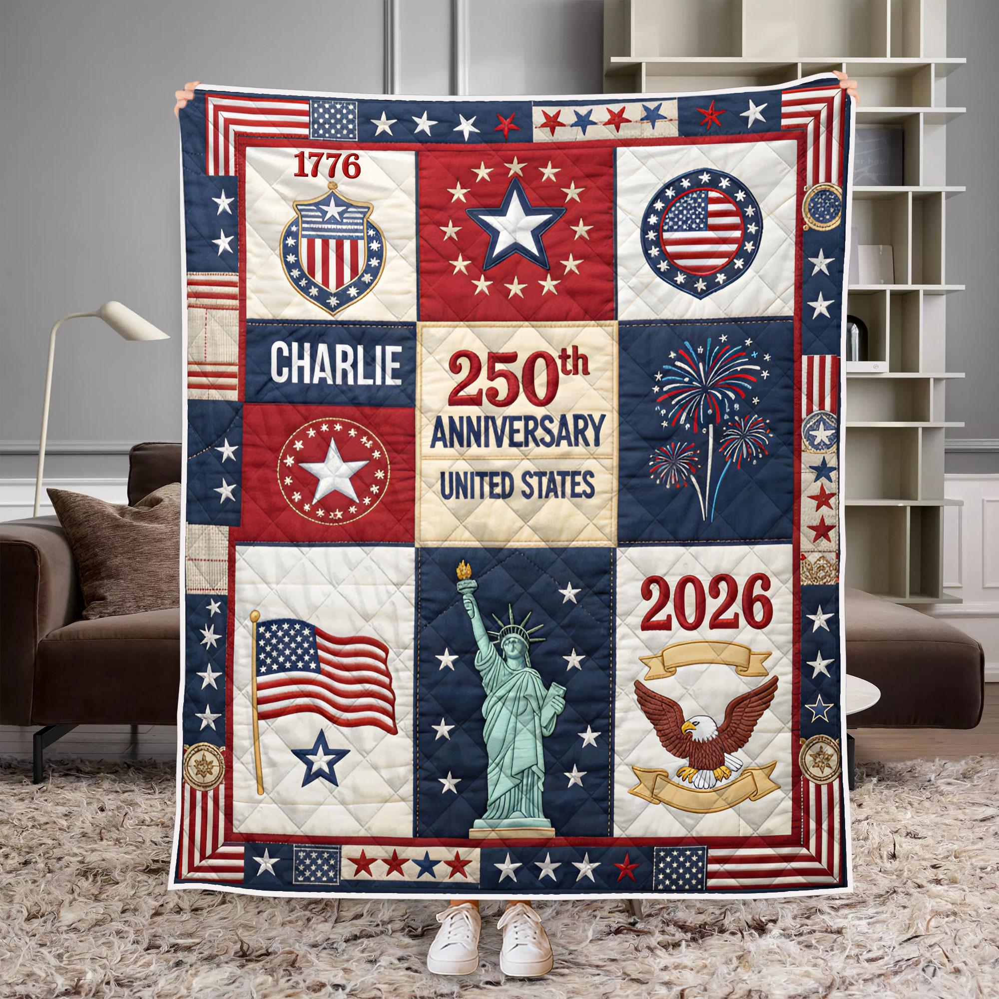 United States 250th Anniversary Quilt Blanket, 17762026 USA Patriotic Throw, American Flag Heritage Decor, Patriotic USA Quilt Throw