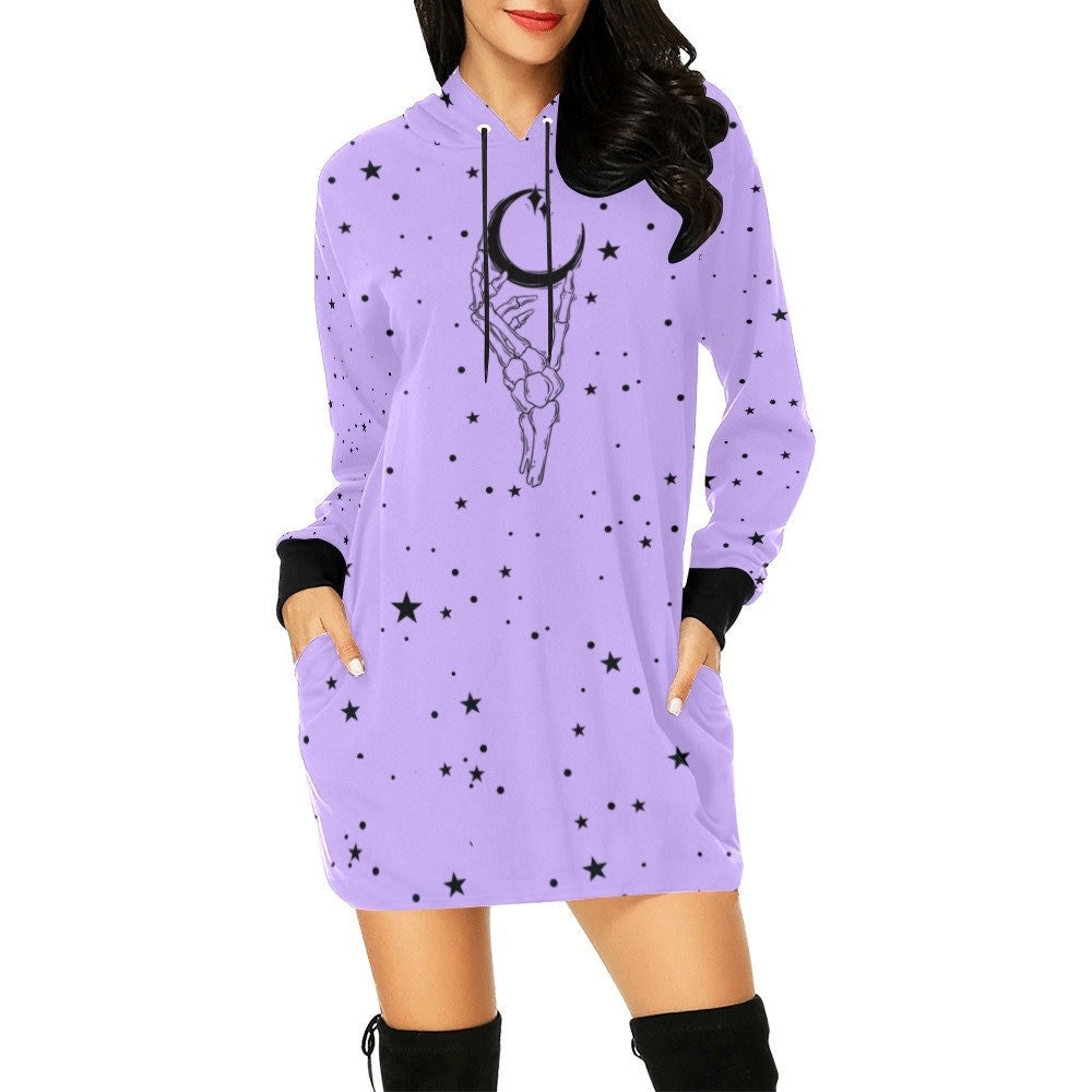 Pastel Goth Halloween Hoodie Dress Long Sleeve, Halloween Cosplay Costume, Gift For Women