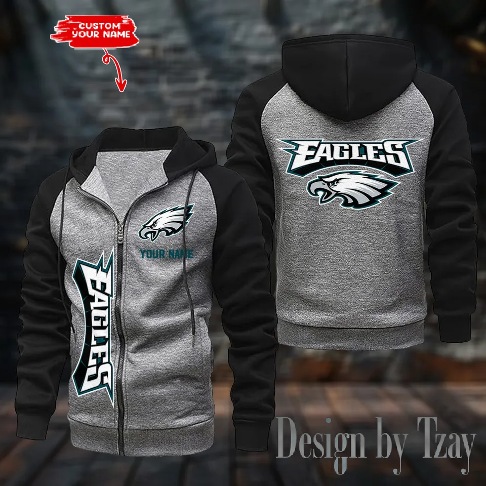 P.Eagles Team Men's Raglan Full Zip Hoodie American Football Team Zip Hoodie Gift For Fan