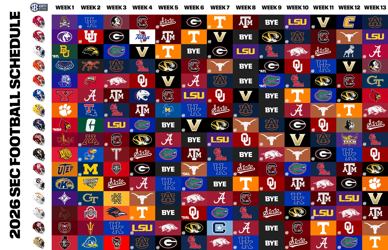 2026 SEC Football Full Schedule Poster Vertical All Teams