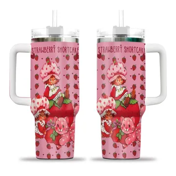 Personalized Strawberry Shortcake Tumbler 40oz, Lover Strawberry Shortcake Tumbler Gift, Hot Cold Drink Cup, Gift Birthday.