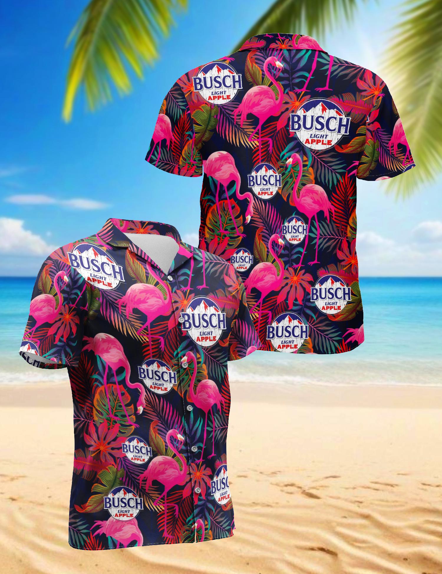 Busch Apple Hawaiian Shirt, Tropical Beer Print Beach Shirt, Summer Vacation Aloha Shirt