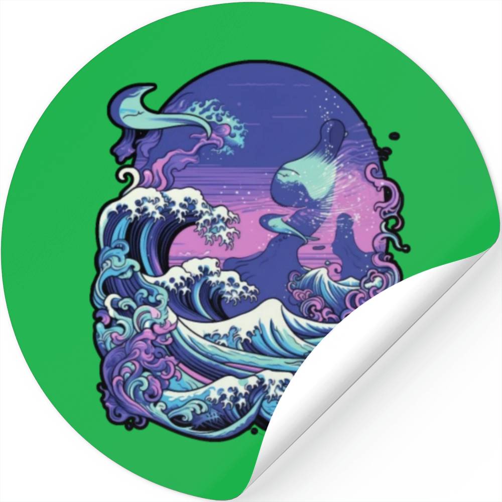 Tsunami wave japanese art, low colour palette Stickers