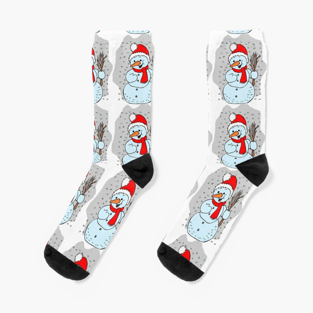 funy snowman with mustache and carrot , Cute Snowman Winter Face Costume with Carrot Nose Christmas T Shirt Socks