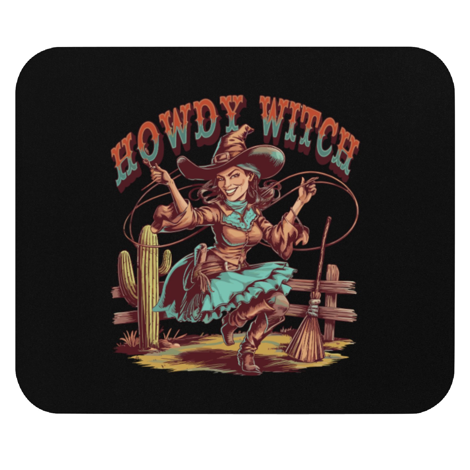 Howdy Witch Cowgirl Lasso Design Mouse Pads