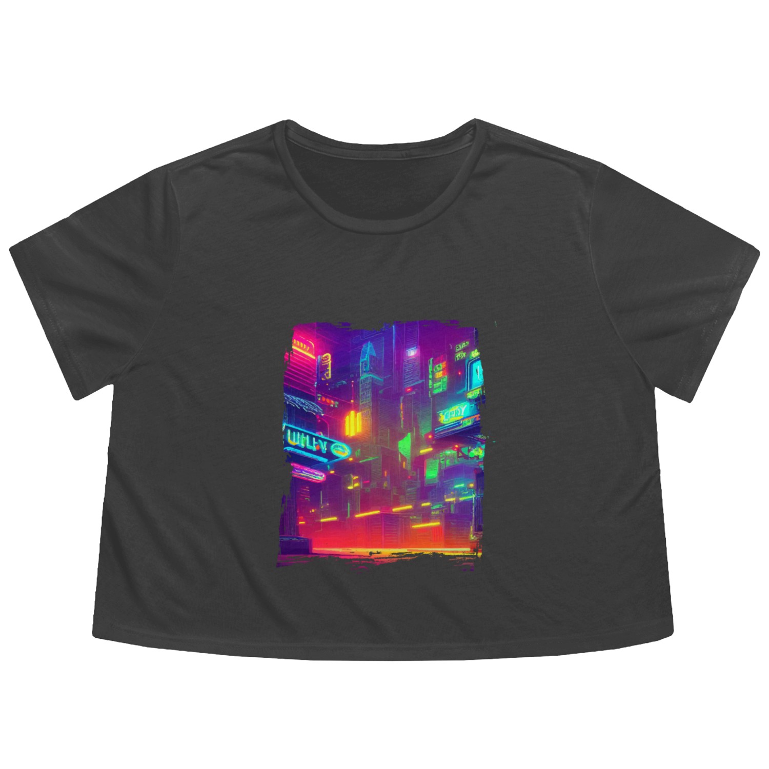 Cool Japanese World Japan Neon City Flowy Cropped Tees