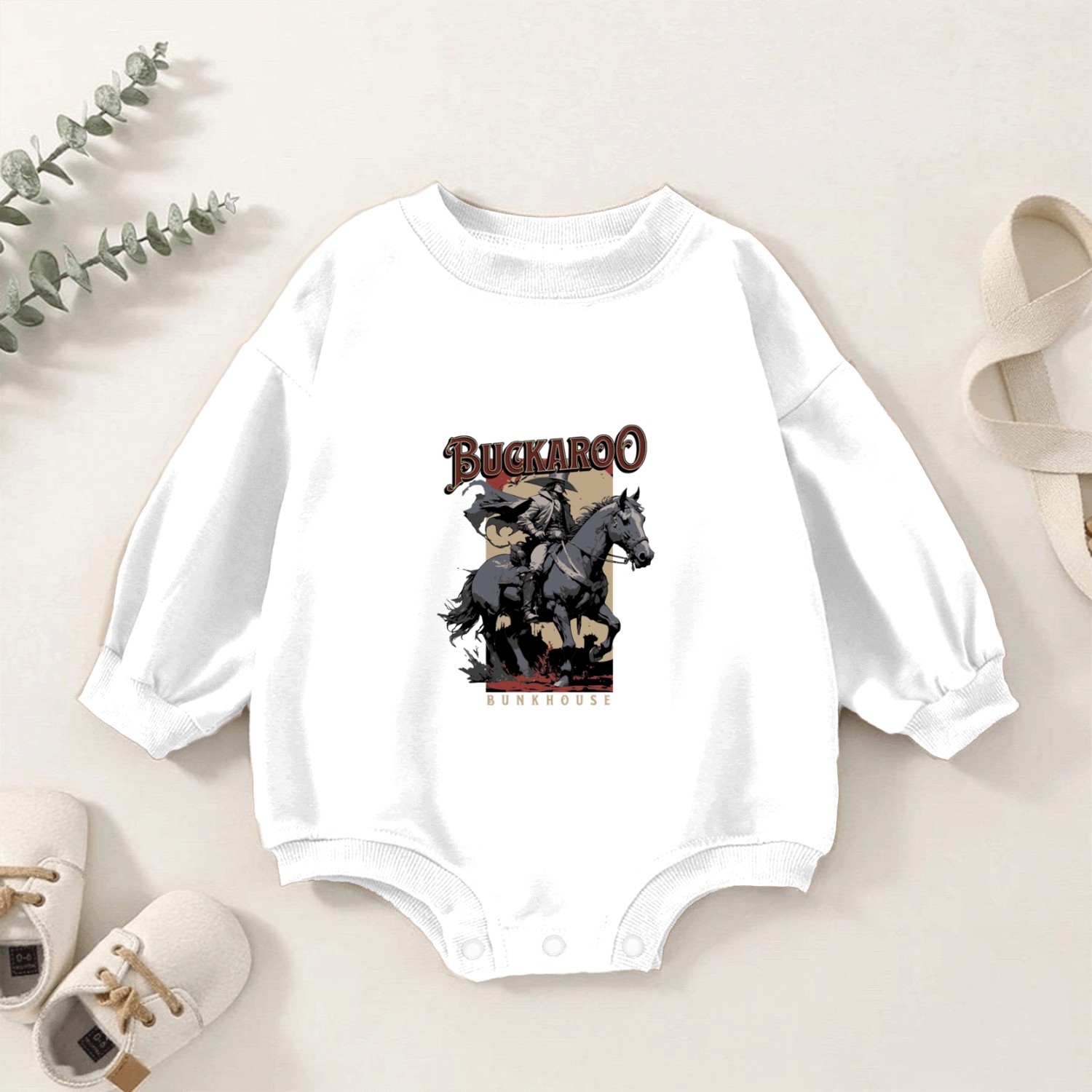 Buckaroo Bunkerhouse Western Illustration Baby Romper Sweatshirts