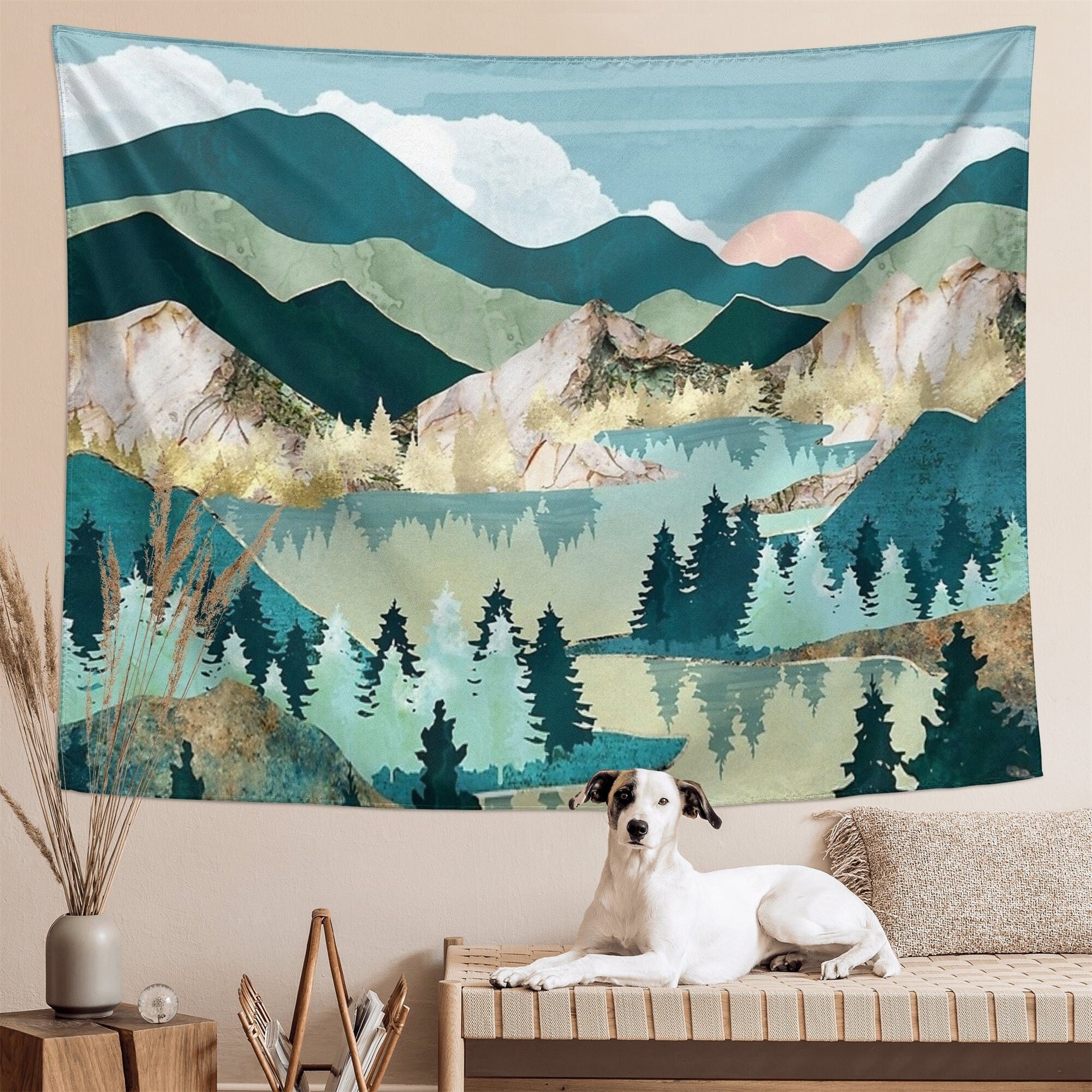 Boho Tapestry Vintage Sunrise Sunset Nature Landscape Tapestry
