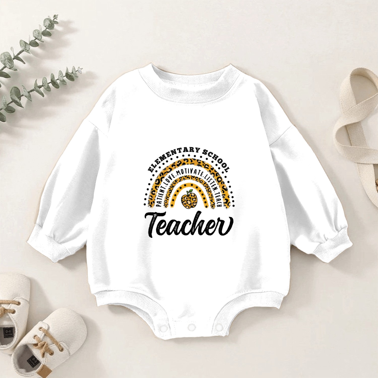Leopard Print Elementary School Teacher Rainbow Baby Romper Sweatshirts