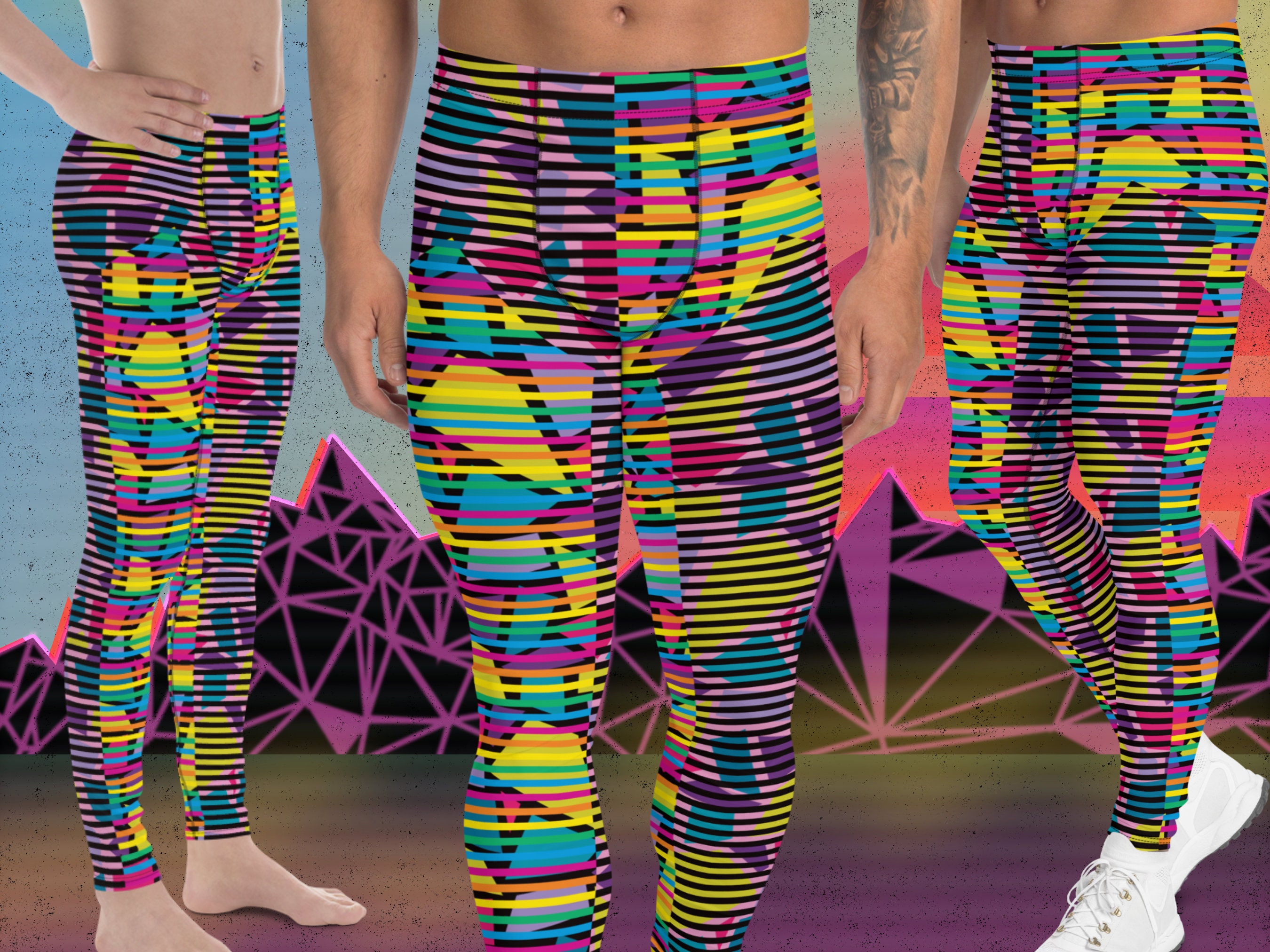 Mens Leggings Retro 80s, Pro Wrestling Tights, Funky Fashion Leggings, Yoga Pants