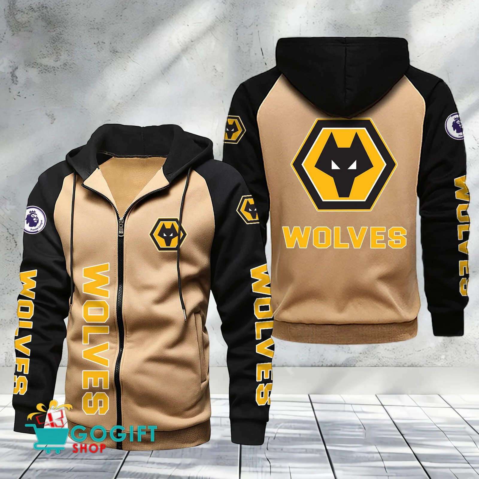 Wolverhampton Wanderers FC Sporty Style Raglan Zipper Hoodie